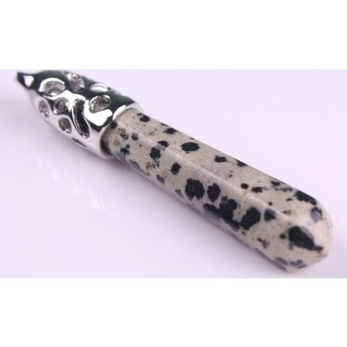 JWWEPWW0096 Reiki Chakra Healing Spiritual Pendulum Pendants Opalite Point Pendant with Silver Plated Bail 60mm