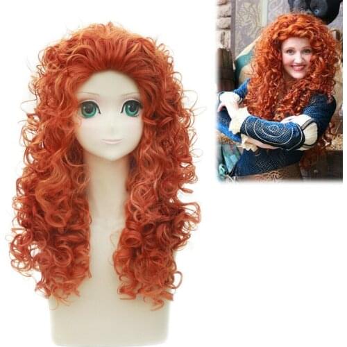 Movie Brave Princess Merida Cosplay Wig Synthetic Orange Hair Long Curly Wigs For Anime Halloween Costume Party