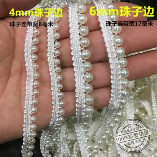 Free Shipping 5Yards Pearl Trims Beaded Lace Ribbon For Sewing Curtain Cuffs Accessories Mesh Lace Decoration