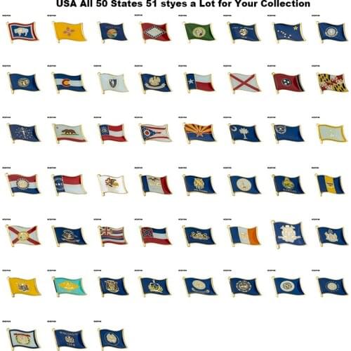 USA All 50 States 51 styles Metal Enamel Pin and Brooches States Flag Lapel Pin Brooch Badge Patriot Collection