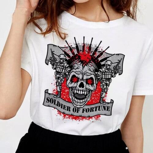 Fashion Womens T-shirt featuring skull pattern printing T-shirt Harajuku summer casual clothing T-shirt white female top
