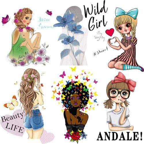 Fashion Girl Iron On Patches On Clothes Iron-On Transfer For Clothing Patches Unicorn girl Stickers Butterfly Patch DIY Applique