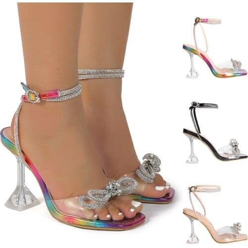 Fashion Womens High Heels Transparent Heel Women Dress Shoes Open Toe 9cm Women Sandals Women Pumps Slippers Zapatillas Mujer