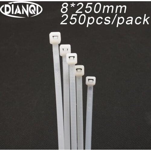 250pcs 8mm*250mm 5.1mm Self locking Nylon Cable Ties White color Plastic Zip Tie wire binding wrap straps UL Certified
