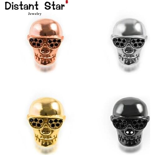 13*11mm Skull Head Glasses High Quality Brass Cubic Zirconia Diy Mens Beads Bracelet Jewelry Making Accessories Finding Hole
