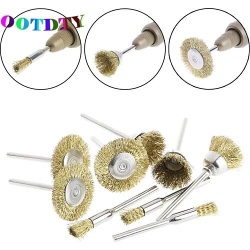 OOTDTY 9pcs/set Brass Brush Wire Wheel Brushes Die Grinder Rotary Electric Tool for Engraver