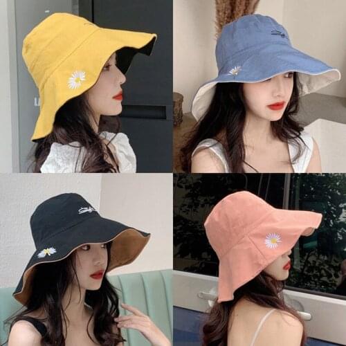 New Fashion Daisies Summer Sunscreen Bucket Hat Wild Large Brim Free to Fold Without Deformation Women Casual Hat
