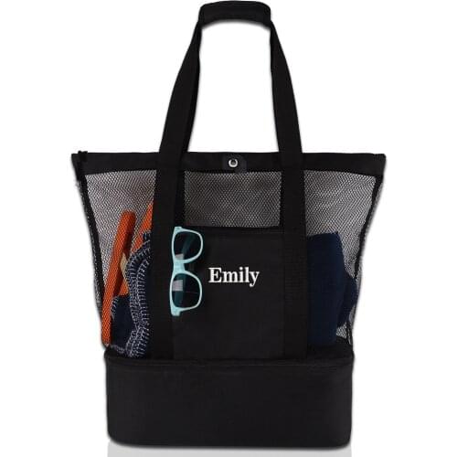 Personalized mesh beach bag tote bag 2 in 1 insulated lunch bag, can be customized large capacity picnic travel swimming bag