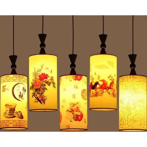 Chinese Painting Restaurant Pendant Lamp Traditional Dining Room Kitchen Pendant Light Balcony Corridor Hallway Hanging Lights