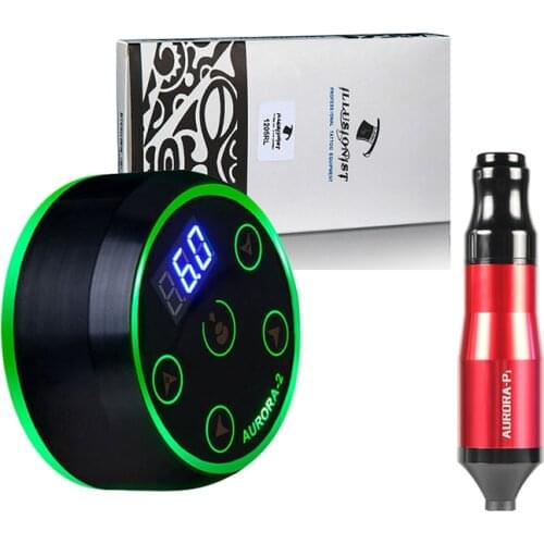 Professional Tattoo Kit Profession Aurora P1 Tattoo Pen With AURORA II and 10Pcs 3RL Needles Tattoo Power Kit Set Supply-C0
