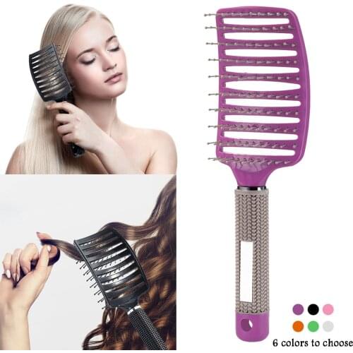 Scalp Massage Comb Fishbone Curly Straight Soft Round Bamboo Hair Brush Detangle Hair Brush for Salon Hairdressing Styling Tools