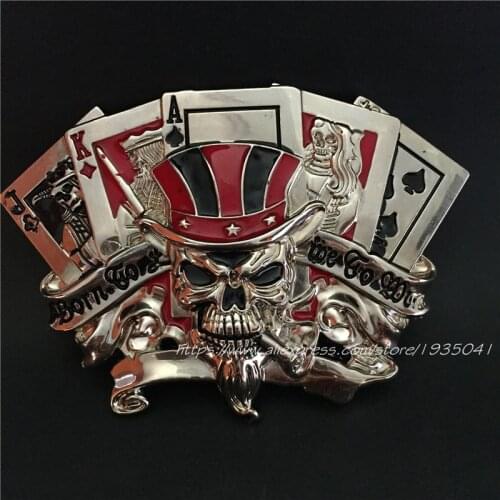 Retail Poker Skull Luxury Metal Belt Buckle Fashion Cowboys Buckles Fit 4cm Wide Belt Men,Women Jeans,Clothes accessories