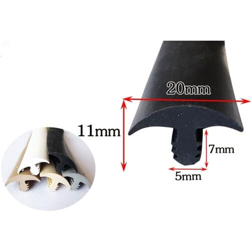 Rubber T Strip Glass Metal Wood Panel Edge Encloser Shield Car Seals Cable Cover Solar 20mm x 11mm Gray Black White Beige Khaki