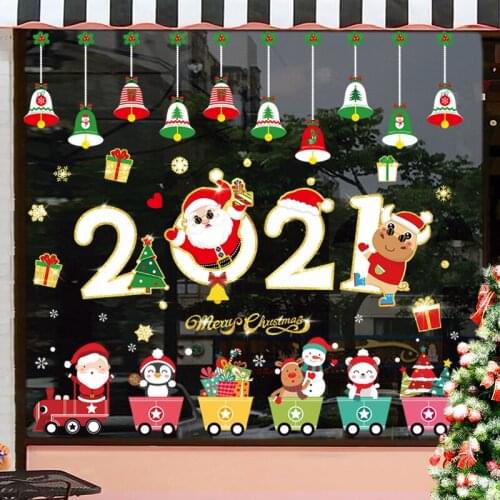 Christmas Train Window Wall Stickers Room Wall Decals Decorations Self-adhesive Wallpaper Home Decor New Year 2021