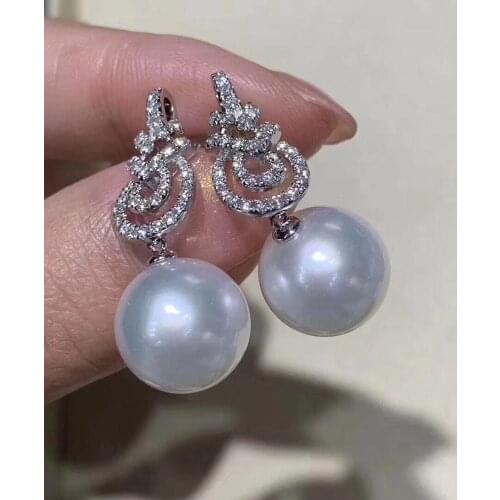 D116 Pearls 9-10mm 925 Sterling Silver Fine Jewelry Fresh Water White Pearls Dangle Earrings for Women Fine Pearl Earrings