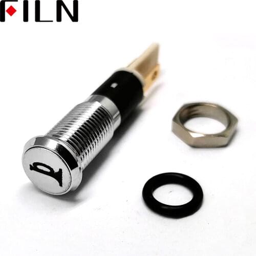 FILN 8mm C17 Car dashboard silver shell Horn warning mark 12v led indicator light with Solder foot