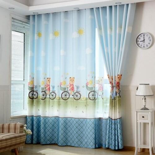 Blue printed bear cloud curtain + tulle child baby room cartoon bedroom half blackout curtain living room tulle transparent fabr