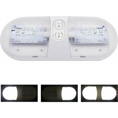 RV LED 12V Fixture Ceiling Trailer Camper Marine Oval Double Dome Light