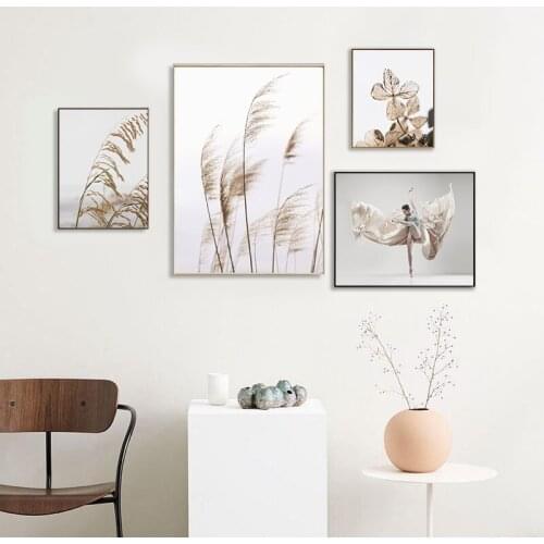 Vintage Nordic Dried Flower Plant Beige Reed Wheat Posters And Prints Wall Art Canvas Painting Pictures Living Room Home Decor