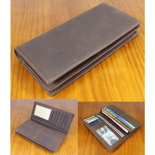 Vintage Crazy Horse Genuine leather wallet Men long clutch Bag Leather male wallet Purse Coin Bag Money Clip Brown WF109