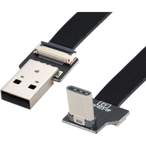 Up Down Angled USB 2.0 A Male to USB-C Type-C Male Data Flat Slim FPC Cable for FPV & Disk & Phone