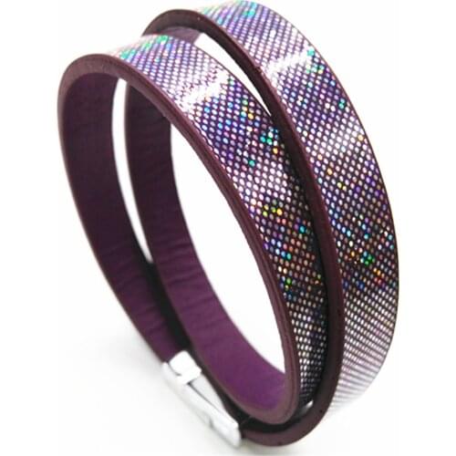 Purple Pink Shinning Girl Trendy Classic Neon Fashion Cuff Bangle Leather Women Bracelets Female Jewelry Party Gift
