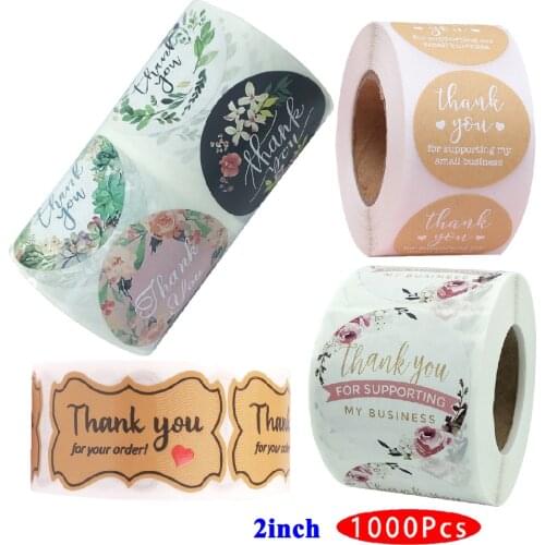 2'' 1000Pcs Cute Thank You Assorted Stickers Supporting My Small Business Retro Kraft Aesthetic Scrapbooking Seal Order Label