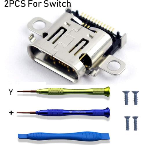 2PCS Original Power Connector charging port For Switch Console Type-C Charger Socket For Nintendo Switch with Y screwdriver