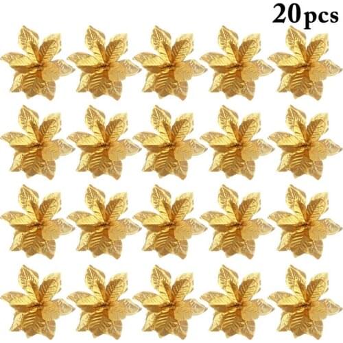 20pc Fashion Artificial Flowers For Decoration Glitter Poinsettia Fake Flowers DIY Home Wedding Decoration Flower Head Christmas
