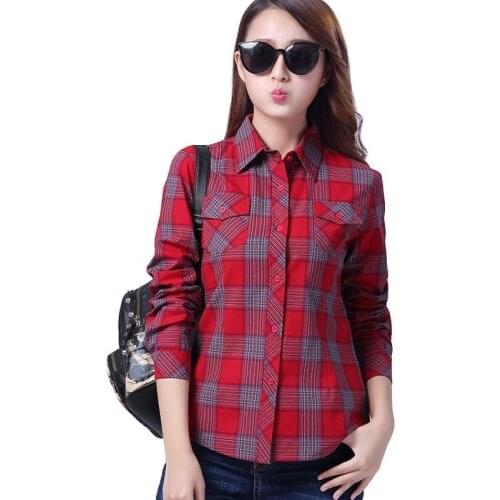 2020 Fashion Plaid Shirt Female College Style Women Blouses Long Sleeve Flannel Shirt Plus Size Cotton Blouses Office Tops