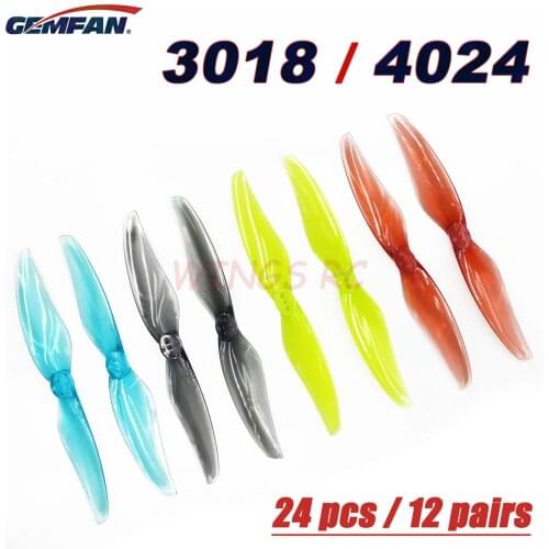 24pcs /12Pair Gemfan Hurricane 3018 / 4024 Propeller 2 Blade 3 Hole 1.5mm/2.0mm Hole T Mount Props For FPV Freestyle 3inch 4inch
