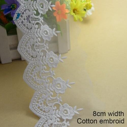 3yards 8cm Cotton Embroidery Sewing Ribbon Guipure African Lace Fabric Trim Warp Knitting DIY Garment Accessories#2640