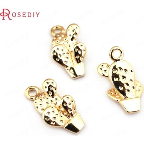 33504)6PCS 13*7MM 24K Gold Color Brass Cactus Charms Pendants High Quality Diy Jewelry Findings Accessories wholesale