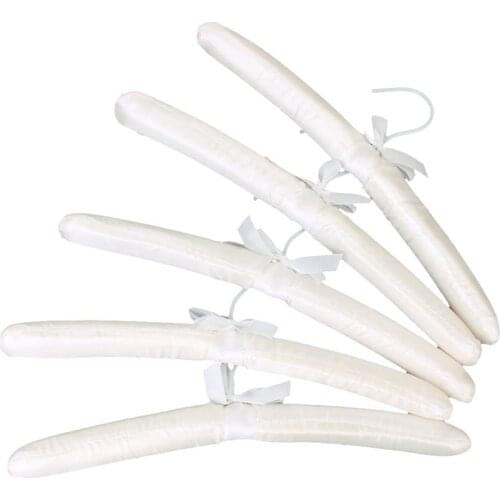 5 X White Satin Padded Clothes Hook Hanger