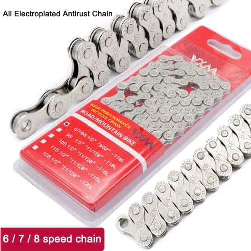 6 7 8 Speed Silver Mountain Road Bike MTB Chains Part Carbon Steel Bicycle Chain 1/2 x 2/32 inch 116 Links Cycling Parts