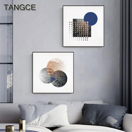 Abstract Blue Geometric Decor Canvas Black Art Big Poster and Print for Living Room Bedroom Dining Room Nordic Wall Art Painting