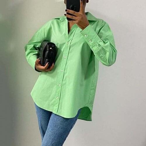Za Shirts Women 2021 Green Poplin Blouses Women Button Up Shirt Woman Long Sleeve Pink Casual Shirts Office Yellow Blouses