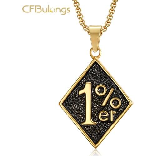 CFBulongs Hip Hop Rock Rider Gold Color 1% ER Mens Pendant Necklace Stainless Steel Punk Club Fashion Men Jewelry