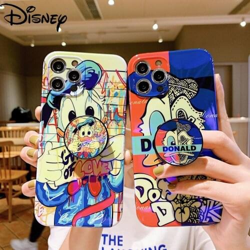 Disney Cartoon cute Donald Duck Blu-ray Phone Case with Stand for iPhone12mini/12promax/11pro/xs/se/xr/xsmax/7plus/8p/7/8/Couple