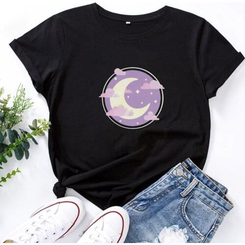 Heal The Night Starry Sky T-shirt Women Cute Fashion Casual Graphic Printing T Shirts Women Cotton Short Sleeve Camisetas Mujer