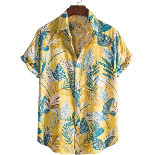 Men Hawaiian Shirt Casual Leaf Tropicalprinted Mens Aloha Shirt Harajuku Male Tops Vacation Summer Short Sleeve Beach Shirts