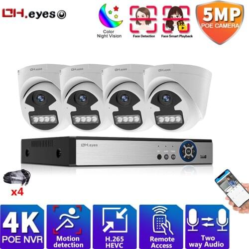 4K POE NVR Camera System 4CH NVR Kit Audio Record Full color Night Vision Video Surveillance Camera Security System Set Onvif