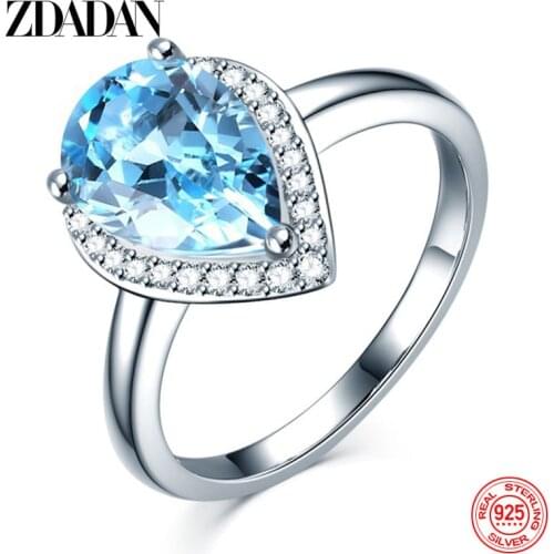 ZDADAN New Arrival 925 Sterling Silver Water Drop Sapphire Ring For Women Fashion Wedding Jewelry Gift