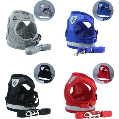 Cat Dog Adjustable Harness Vest Walking Lead Leash For Puppy Dogs Collar Polyester Mesh Harness For Small Medium Pet Dog Cat