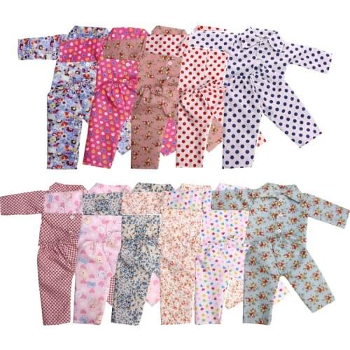 Doll Clothes Long Sleeves Printed Pajamas Suits Fit 18Inch American & 43Cm Baby New Born Doll For Our Generation Doll Daily Life