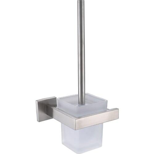 Leyden Brushed Silver Toilet Brush Holder Sets With Glass Cup European Style 304 Stainless Steel Toilet Bathroom Accessories