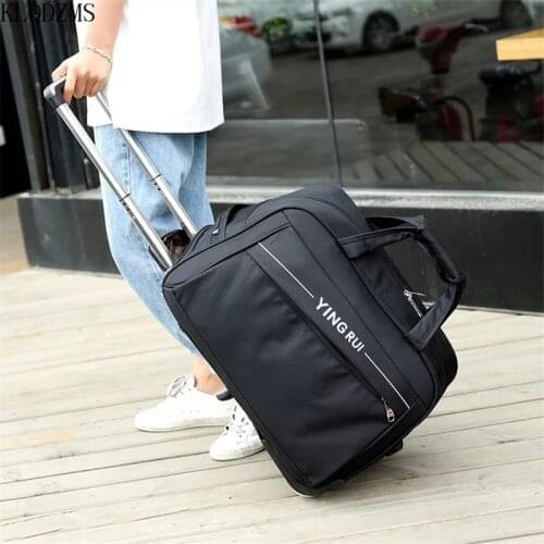 KLQDZMS Fashion Oxford Travel Bags on Wheels Men Women Waterproof Rolling Luggage Trolley Wheeled Bags