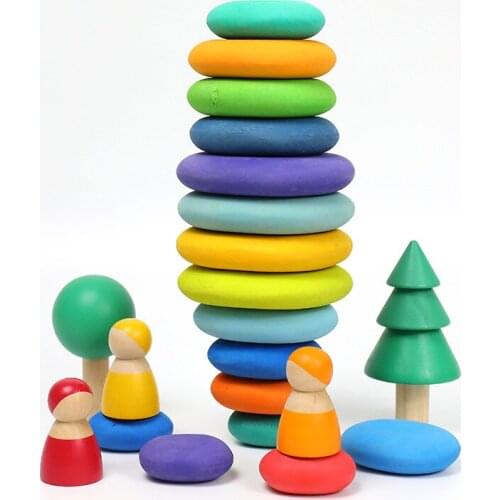 Montessori Wooden toy Rainbow Puzzle Colored Arch Bridge Assemble educational Toy Building Blocks Set Shapes Sorting Preschool