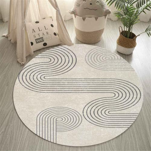 Nordic Geometric Lines Abstract Rug Beige Carpet Round Bedroom Washable Rug Anti-slip Chair Mat Coffee Table Carpet Simple