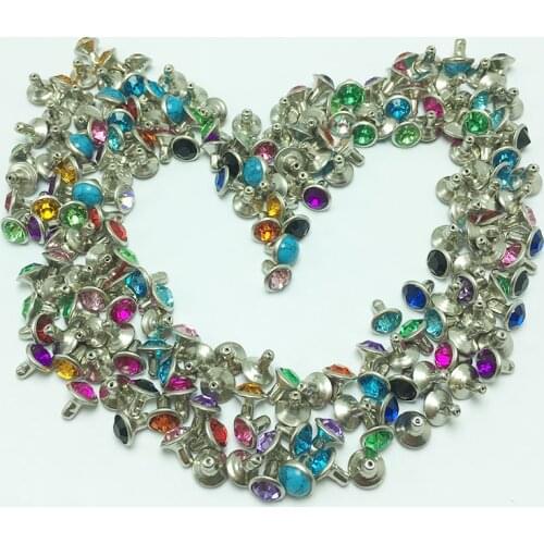 New 16 Color DIY 100PCS 6MM Mixed Hardware Rivets Blue Orange Crystal Rivets Leather Craft Punk Studs For DIY Bag Shoe Making